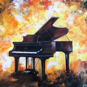 "Symphony in Fire" — Grand Piano in Abstract Expressionism